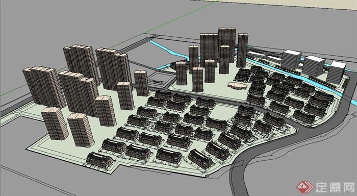 欧式风格城市建筑规划设计su模型(1)