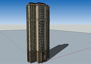 某细致新古典风格高层住宅公寓建筑设计SU(草图大师)模型
