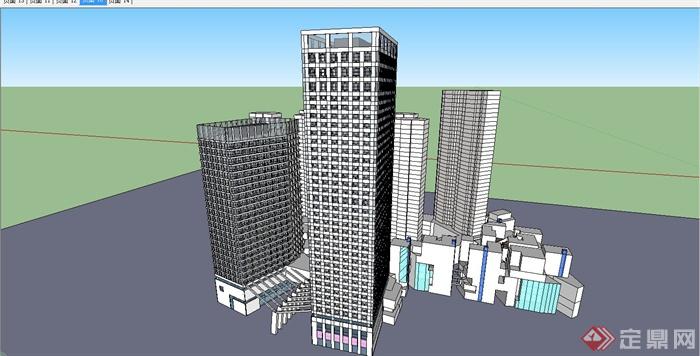 某现代简约高层办公大厦建筑设计SU模型(1)