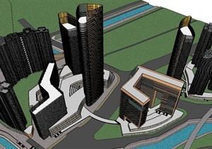 某现代风格商业酒店住宅办公综合区建筑设计SU(草图大师)模型