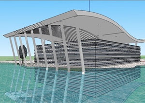现代滨水美术馆建筑设计Su模型