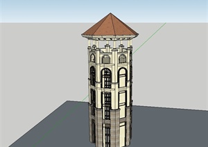 某欧式风格独特塔楼设计SU(草图大师)模型