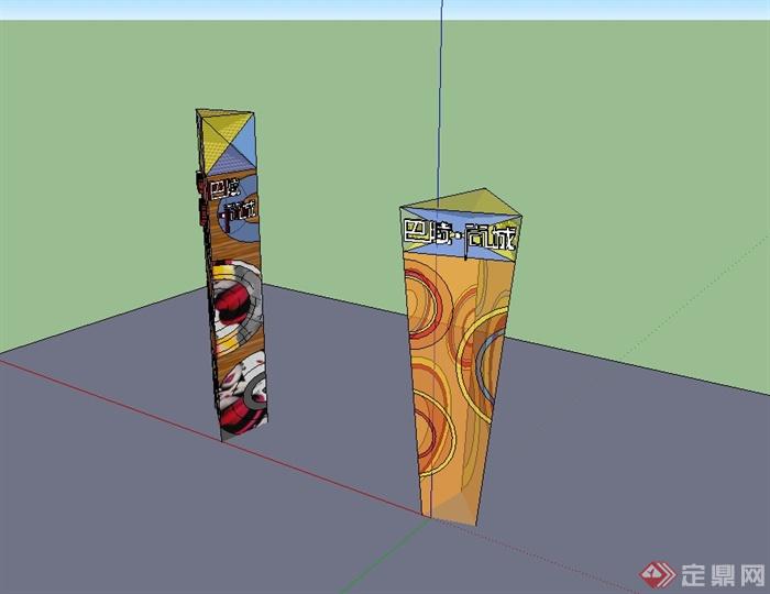 现代风格标志景观柱子设计su模型(3)