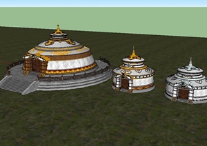三种不同的蒙古包设计SU(草图大师)模型