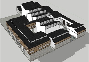 新中式博物馆建筑精致设计SU(草图大师)模型