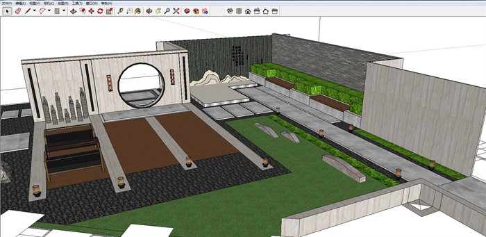 一个新中式屋顶休闲花园SU精致设计模型(2)