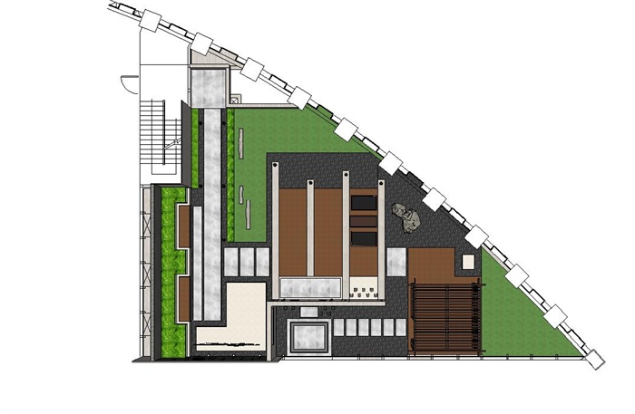 一个新中式屋顶休闲花园SU精致设计模型(6)