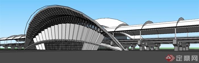 现代简约高铁站建筑设计su模型(3)