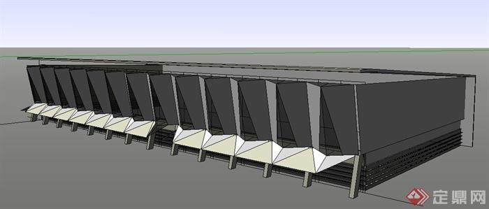现代火车站候车厅建筑设计Su模型(2)