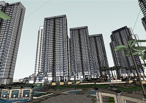 现代高层住宅小区建筑及景观SU(草图大师)模型