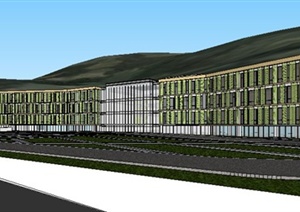 现代风格山地医院建筑设计SU(草图大师)模型