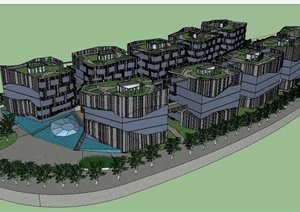 现代多层科技园办公建筑设计SU(草图大师)模型