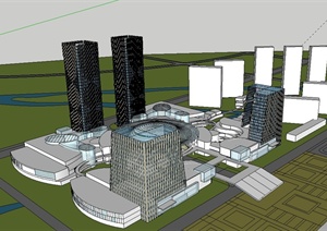 现代风格高层商业办公区建筑设计SU(草图大师)模型