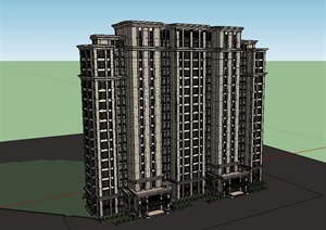 新古典风格高层公寓住宅建筑设计SU(草图大师)模型
