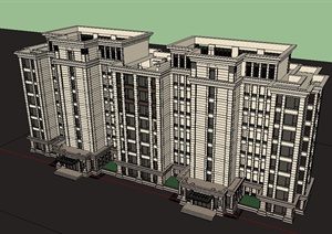 细腻古典风格详细多层公寓建筑设计SU(草图大师)模型