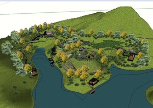 现代风格详细滨水公园景观设计SU(草图大师)模型