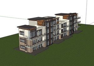 东南亚风格花园洋房住宅多层建筑设计SU(草图大师)模型