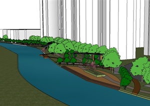 现代风格滨河简单的小区景观设计SU(草图大师)模型