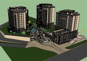 新古典小区景观及小高层住宅楼设计SU(草图大师)模型