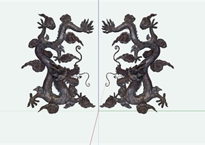 古典中式风格中国龙雕塑设计SU(草图大师)模型