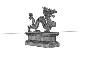 古典中式风格小品龙雕塑设计SU(草图大师)模型