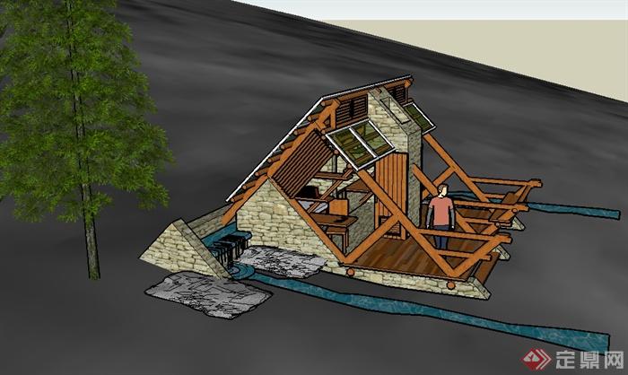现代风格山地住宅小屋设计su模型(3)