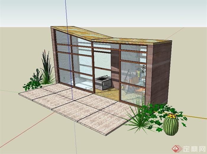 现代风格独特简单的小屋设计su模型(1)