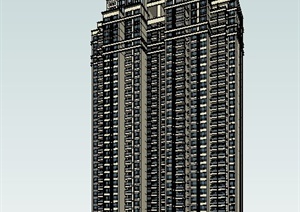 古典风格高层双拼住宅楼建筑设计SU(草图大师)模型