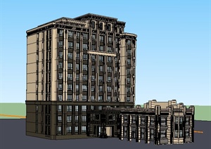 新古典风格多层办公楼建筑单体SU(草图大师)模型