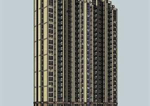 古典风格双拼高层住宅楼建筑设计SU(草图大师)模型