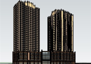 新古典风格带商业裙房高层住宅建筑SU(草图大师)模型