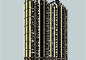 新古典双拼高层住宅建筑Su模型