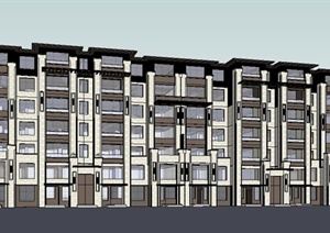 古典风格7层住宅楼建筑设计SU(草图大师)模型