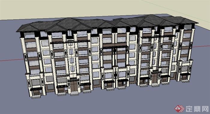 古典风格7层住宅楼建筑设计su模型(2)