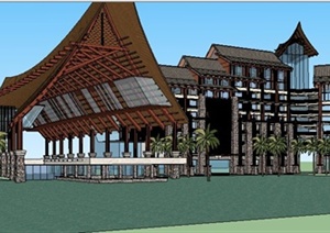 东南亚风格酒店建筑单体设计SU(草图大师)模型