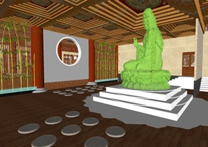 佛教文化宫殿SU(草图大师)精致室内装潢方案模型