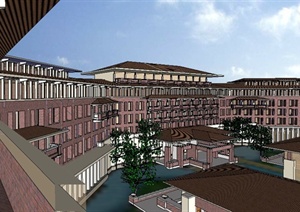 220亩古典风格酒店建筑设计SU(草图大师)模型