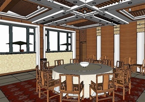 中式餐厅包间室内设计SU(草图大师)模型