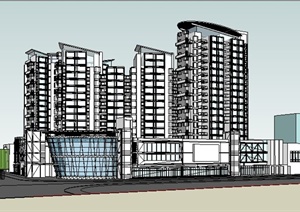 现代简约商住建筑设计SU(草图大师)模型