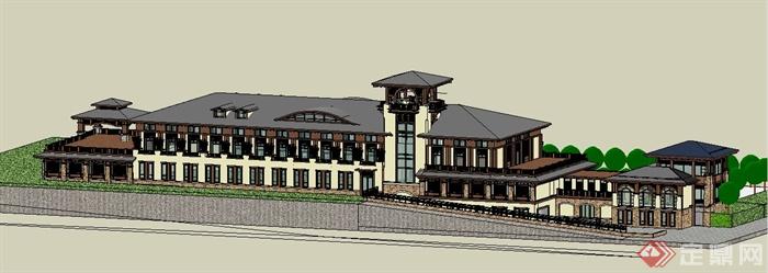 新古典温泉酒店建筑设计su模型(3)