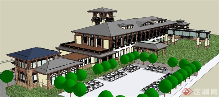 新古典温泉酒店建筑设计su模型(4)