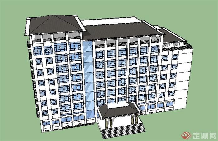 中式多层宾馆建筑设计su模型(3)