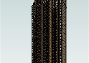 古典风格独栋高层公寓楼建筑设计SU(草图大师)模型