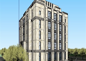 古典风格六层办公楼建筑设计SU(草图大师)模型