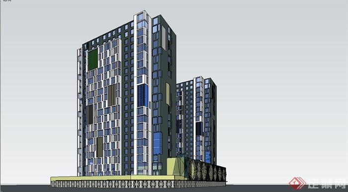 某精美现代风格高层商务酒店建筑设计SU模型(3)