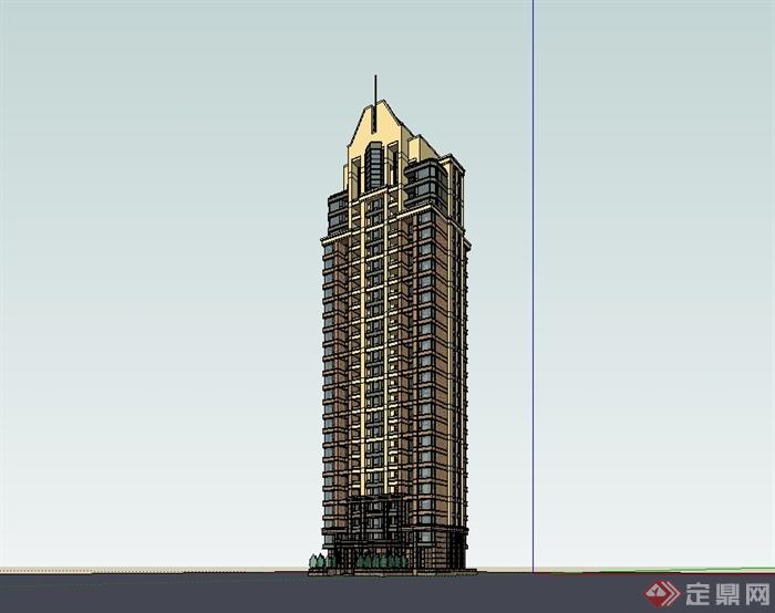 新古典风格居住小区详细建筑楼设计su模型(1)