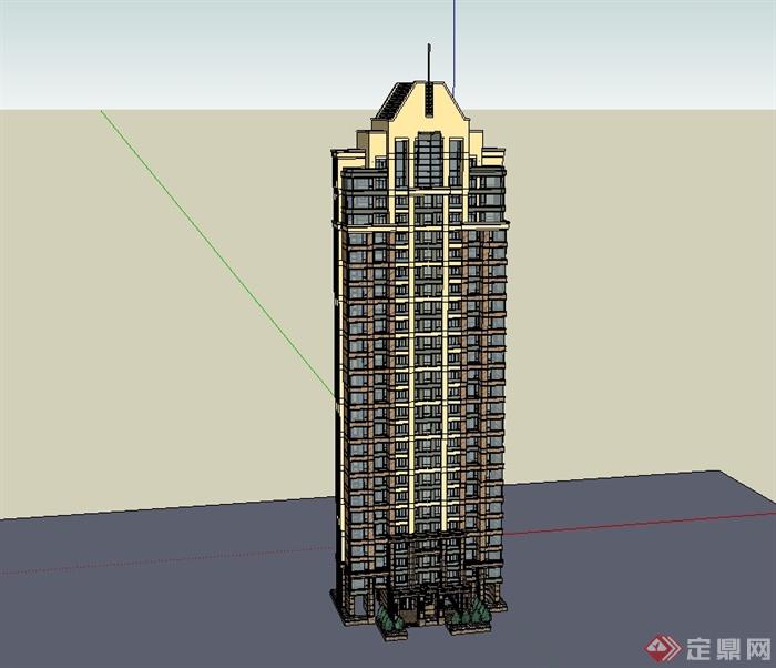 新古典风格居住小区详细建筑楼设计su模型(2)