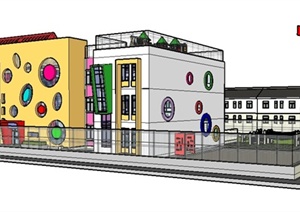 现代沿街商铺及幼儿园建筑设计SU(草图大师)模型