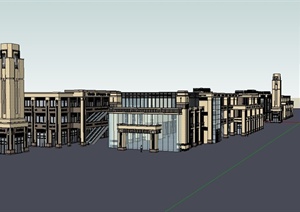 某新古典风格详细多层商业街建筑设计SU(草图大师)模型