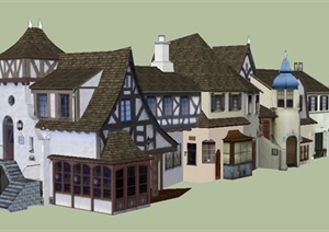 欧洲街道商铺建筑Su模型